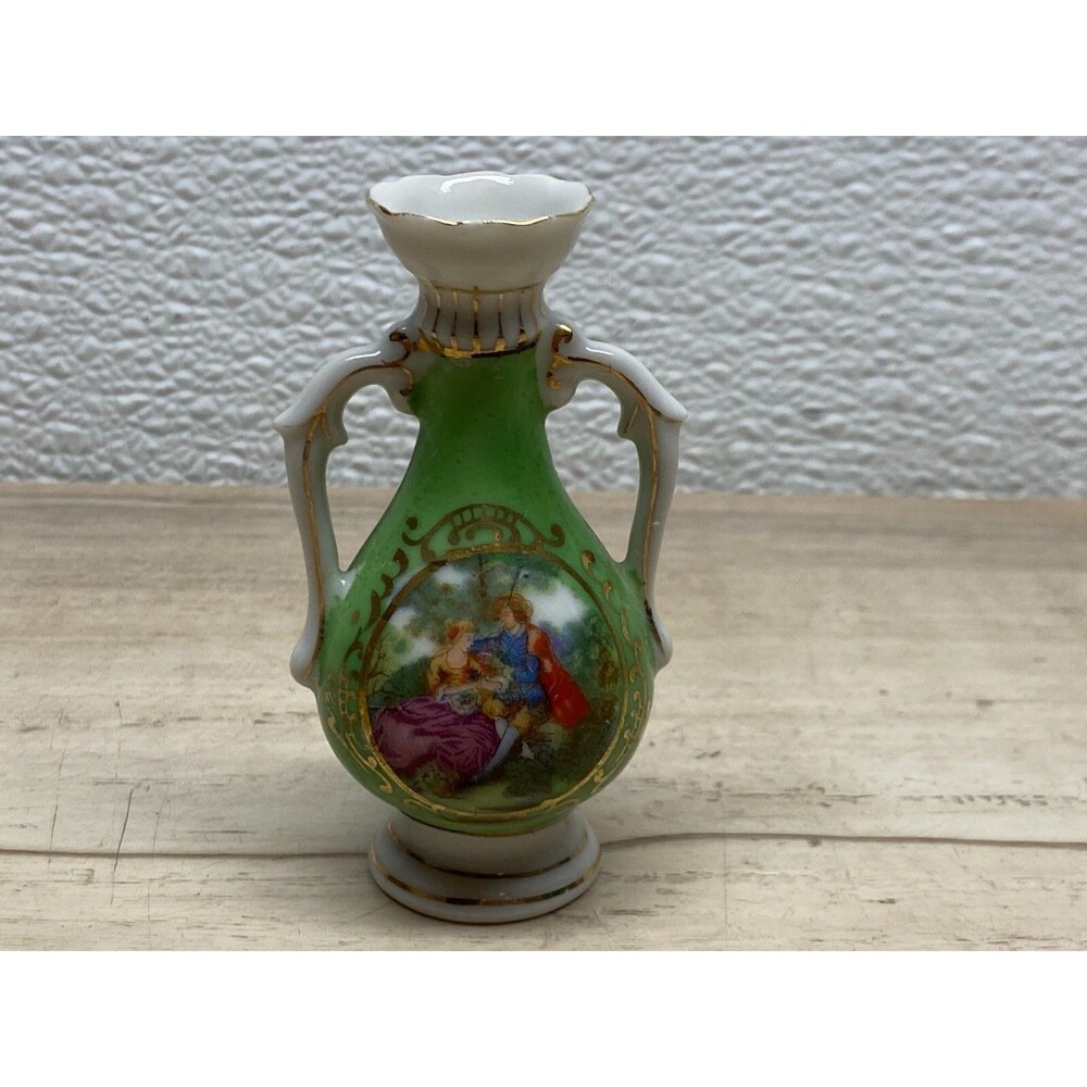 Vtg Miniature Porcelain Mini Vase Victorian Scene Made In Occupied Japan